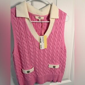 Entro Pink Cable Knit V-Neck Sweater